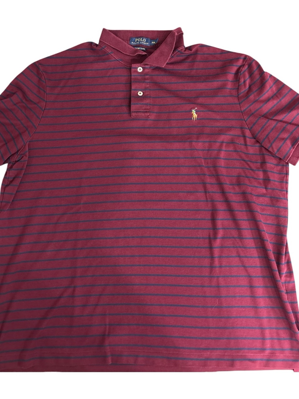 Polo Ralph Lauren Shirt Mens 2XL Maroon Blue Stripe Pima Soft Touch Flesh Pony